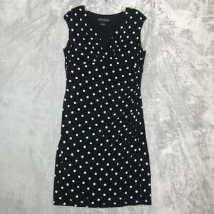 Jessica Howard Dress Womens 12 Black White Polka Dot Knit V Neck Sleeveless Ruch